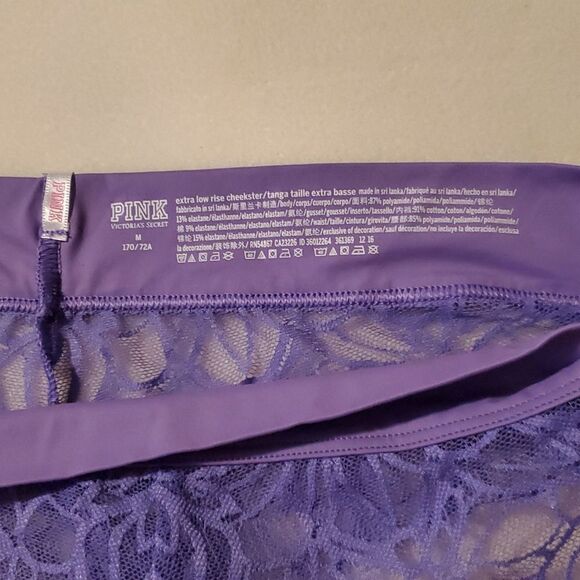Victorias Secret Pink Xtra Low Rise Cheekster Purple Lace Panty Panties Undies M - Picture 4 of 7